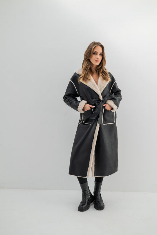 ARCTIC - Manteau doublé fausse fourrure avec ceinture ajustable
