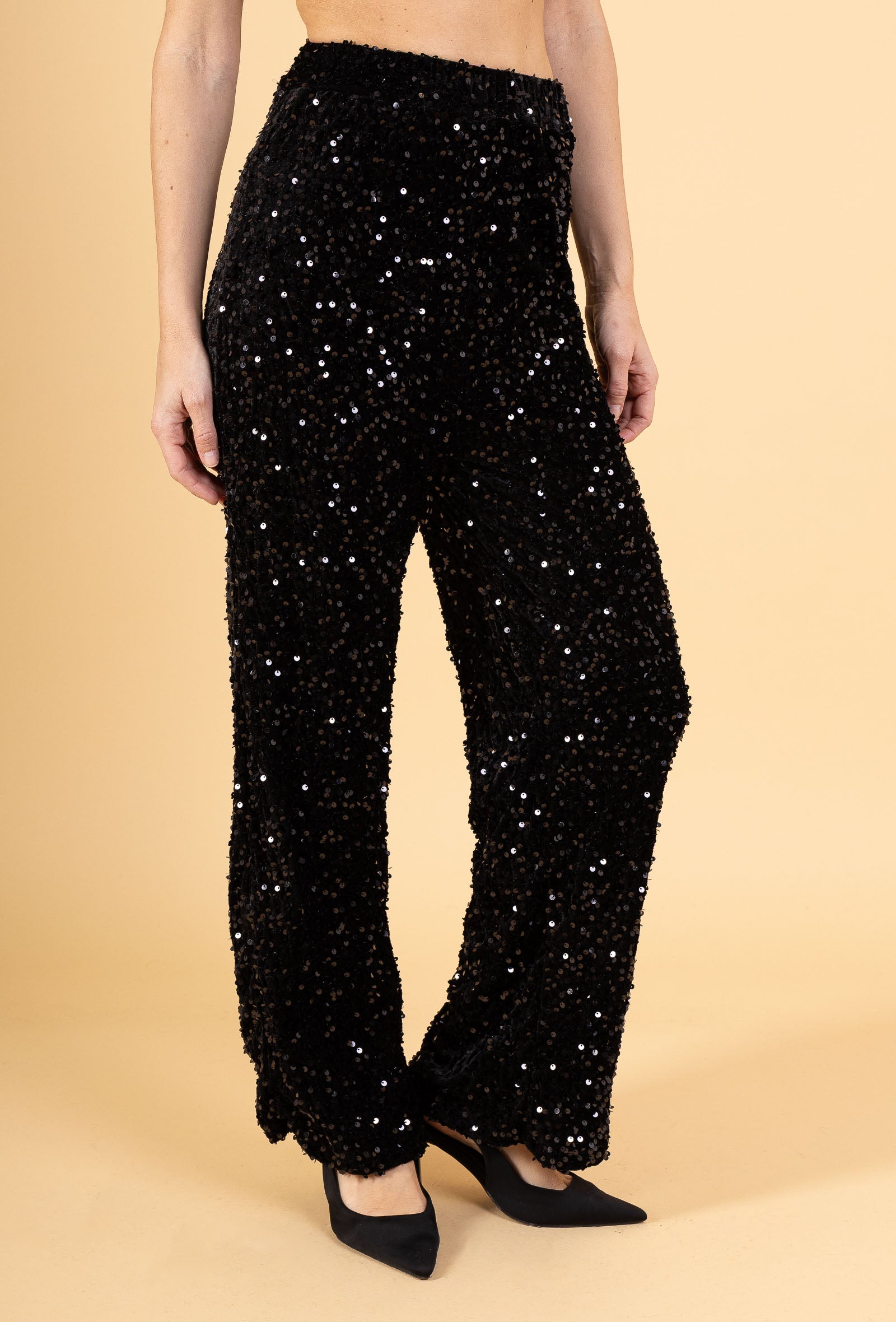 AMBER TWINS – Ensemble scintillant brassière & pantalon droit