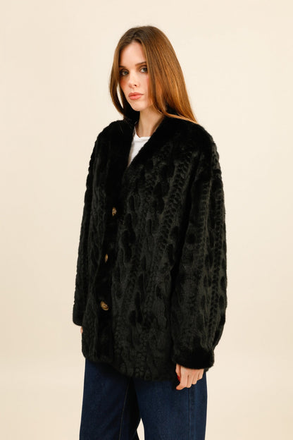 OPALE – Veste courte en fausse fourrure texturé