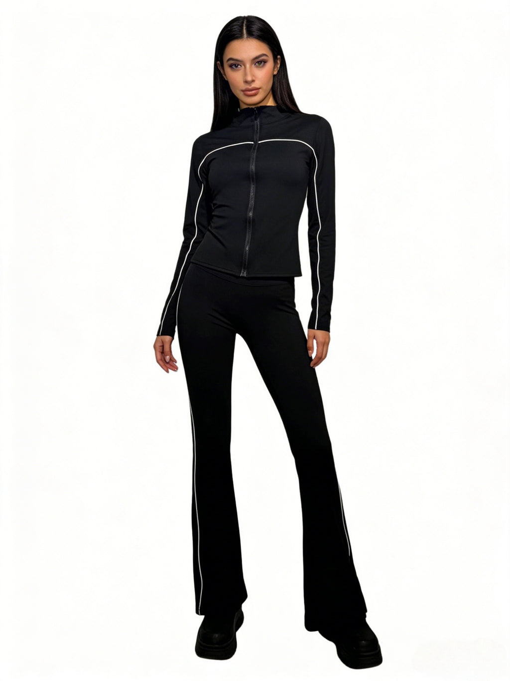 PULSE 26 - Ensemble sport sculptant zippé avec pantalon évasé