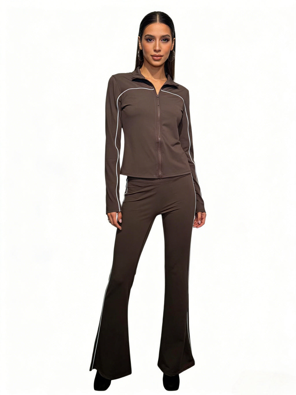 PULSE 26 - Ensemble sport sculptant zippé avec pantalon évasé