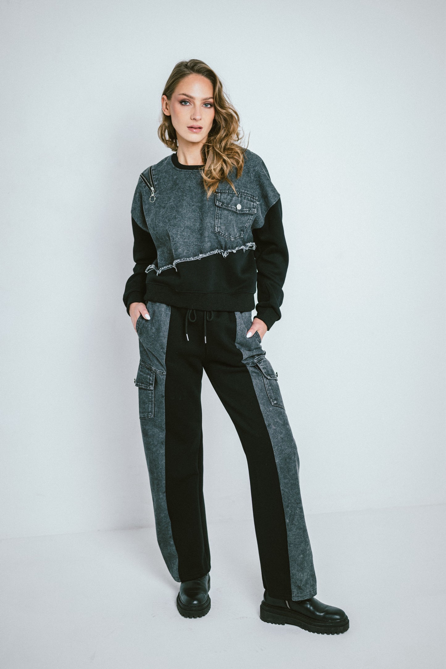 DENVER – Ensemble sweat & pantalon bi-matière effet denim