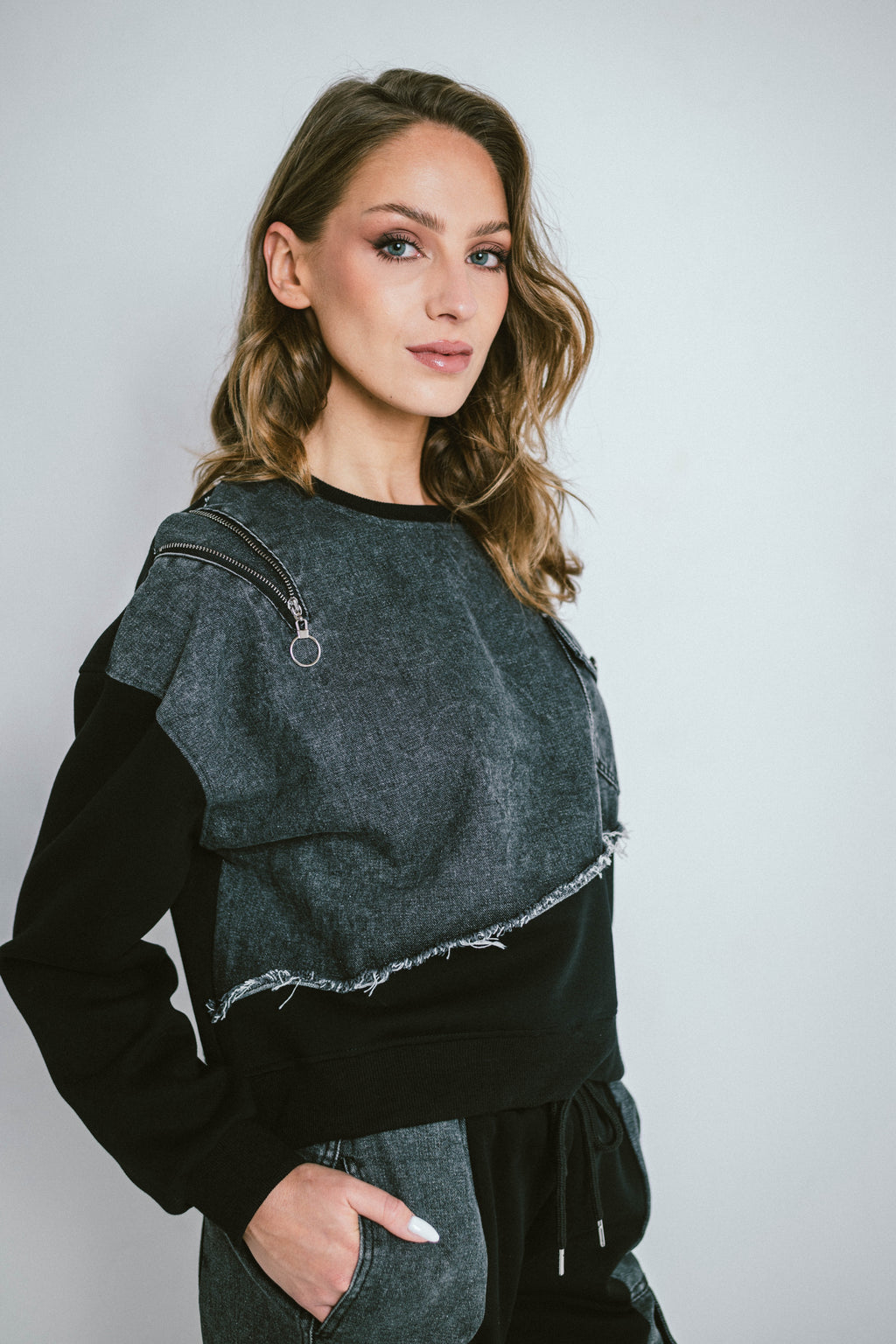 DENVER – Ensemble sweat & pantalon bi-matière effet denim