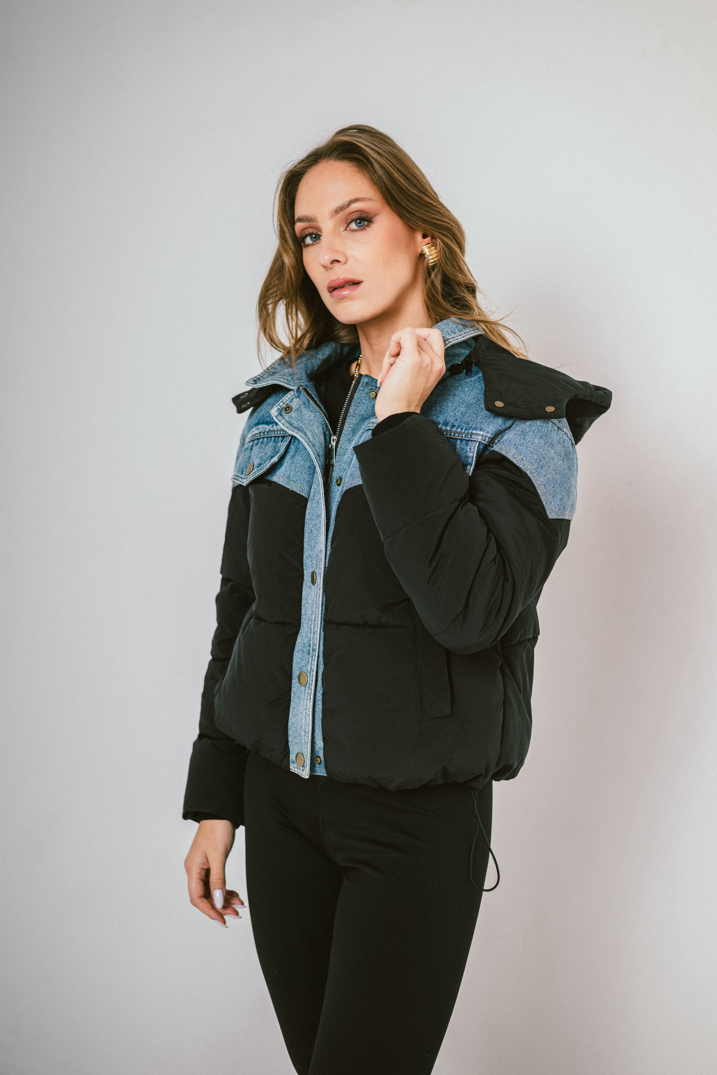 DENVER – Doudoune bi-matière effet denim structuré