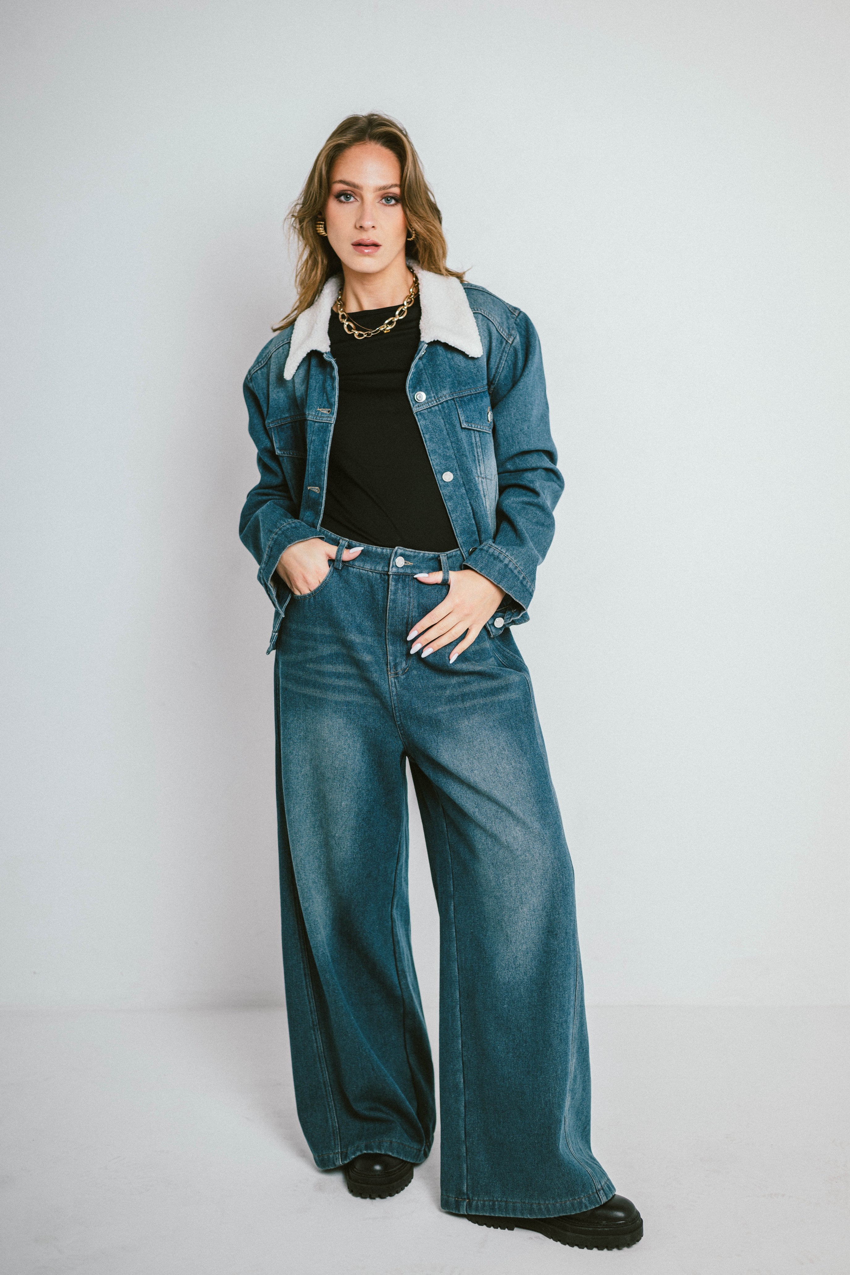 Veste DENVER – Veste en denim col sherpa effet rétro chic