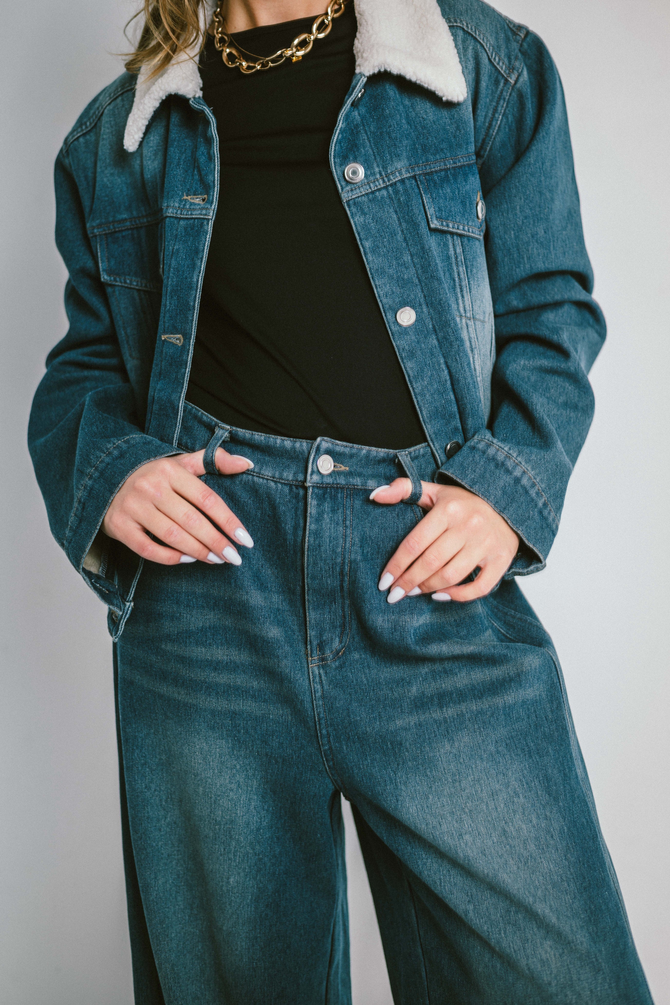 Veste DENVER – Veste en denim col sherpa effet rétro chic