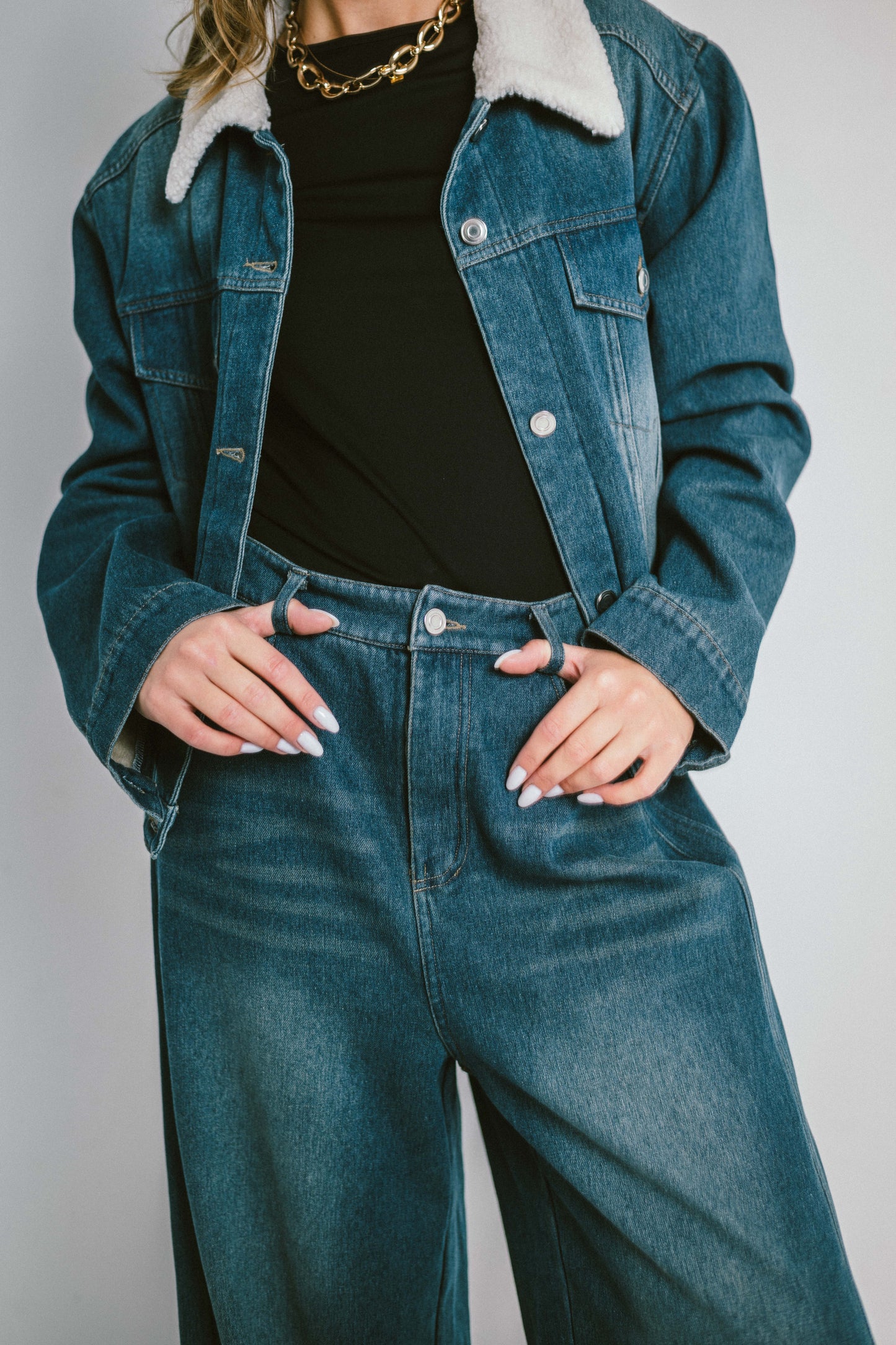 Jean DENVER – Jean taille haute doublé polaire coupe large effet vintage