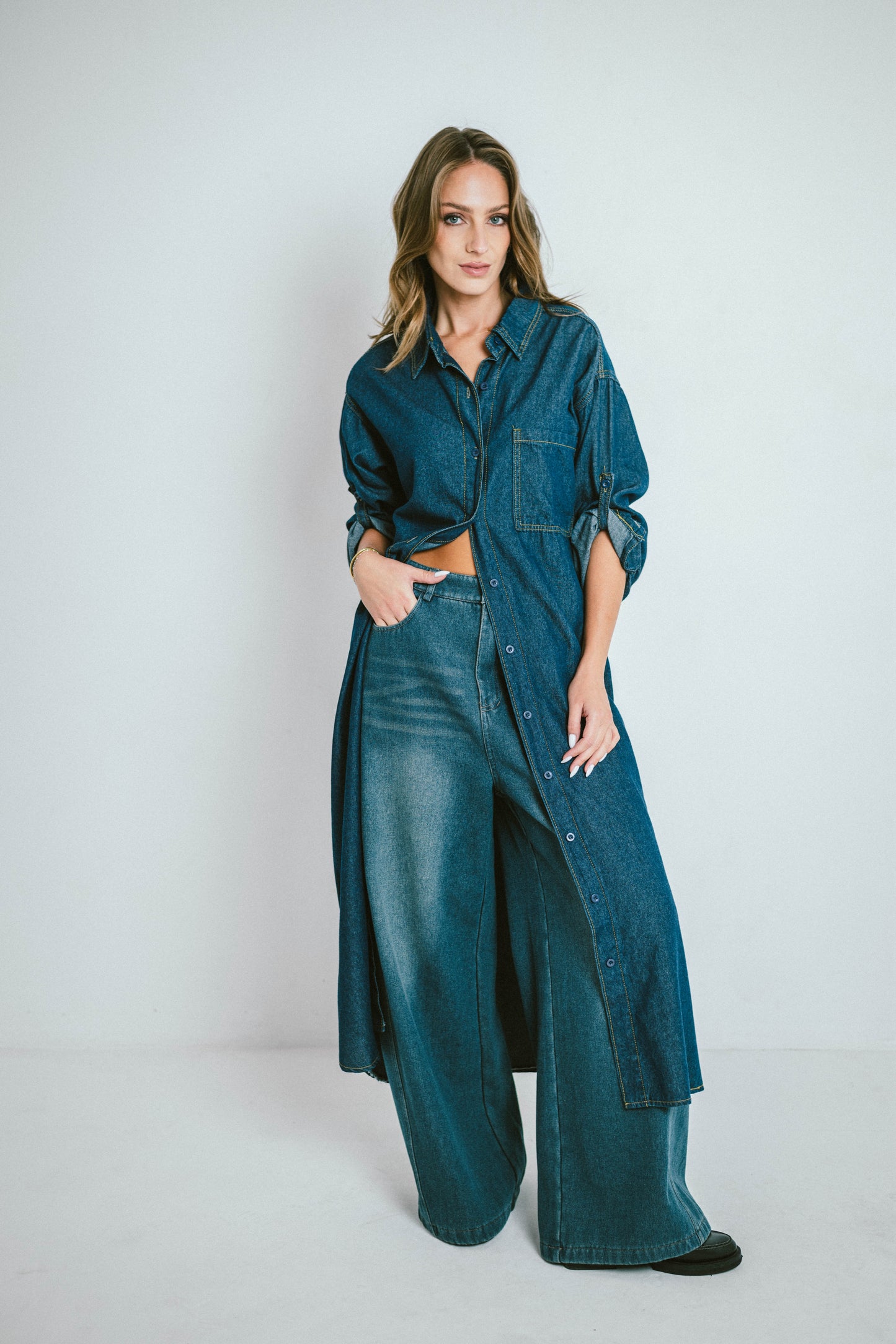DENVER – Robe chemise longue en denim souple