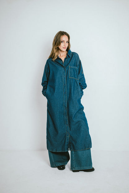 DENVER – Robe chemise longue en denim souple
