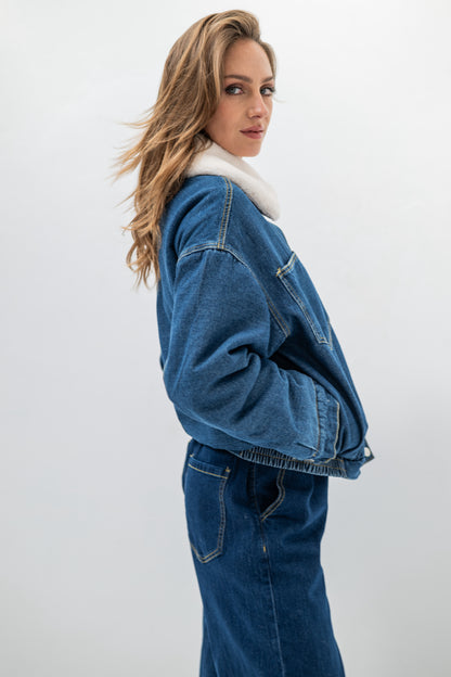 DENVER – Veste en denim doublée polaire