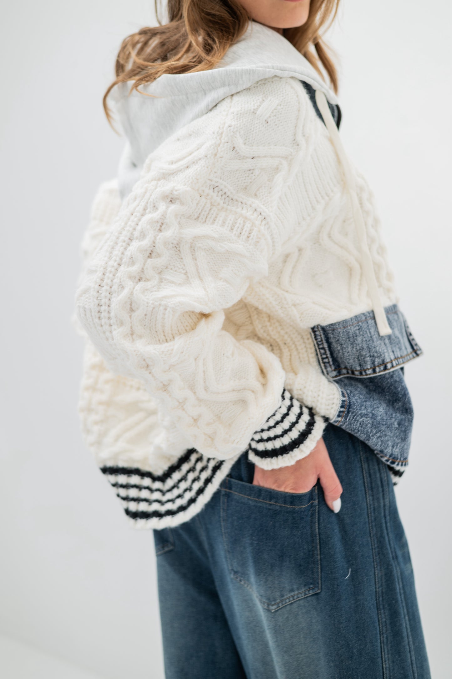 DENVER – Pull veste à capuche en tricot et denim