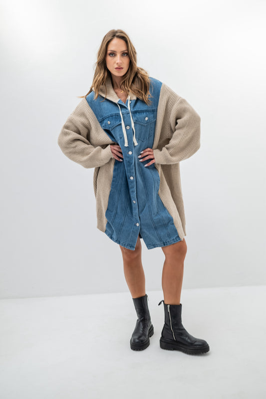 DENVER – Pull veste oversize en denim et maille