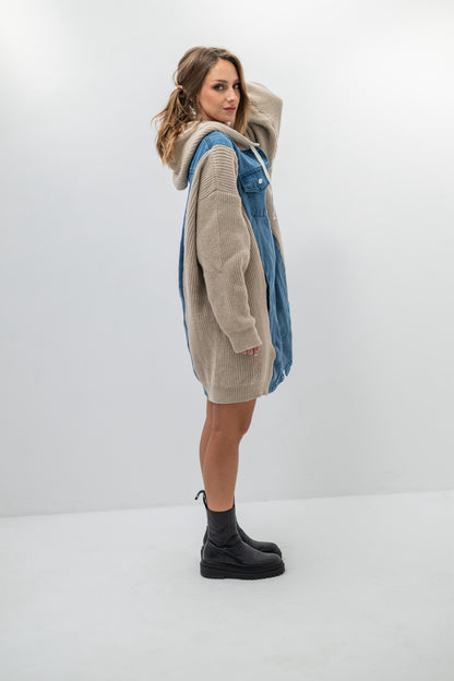 DENVER – Pull veste oversize en denim et maille