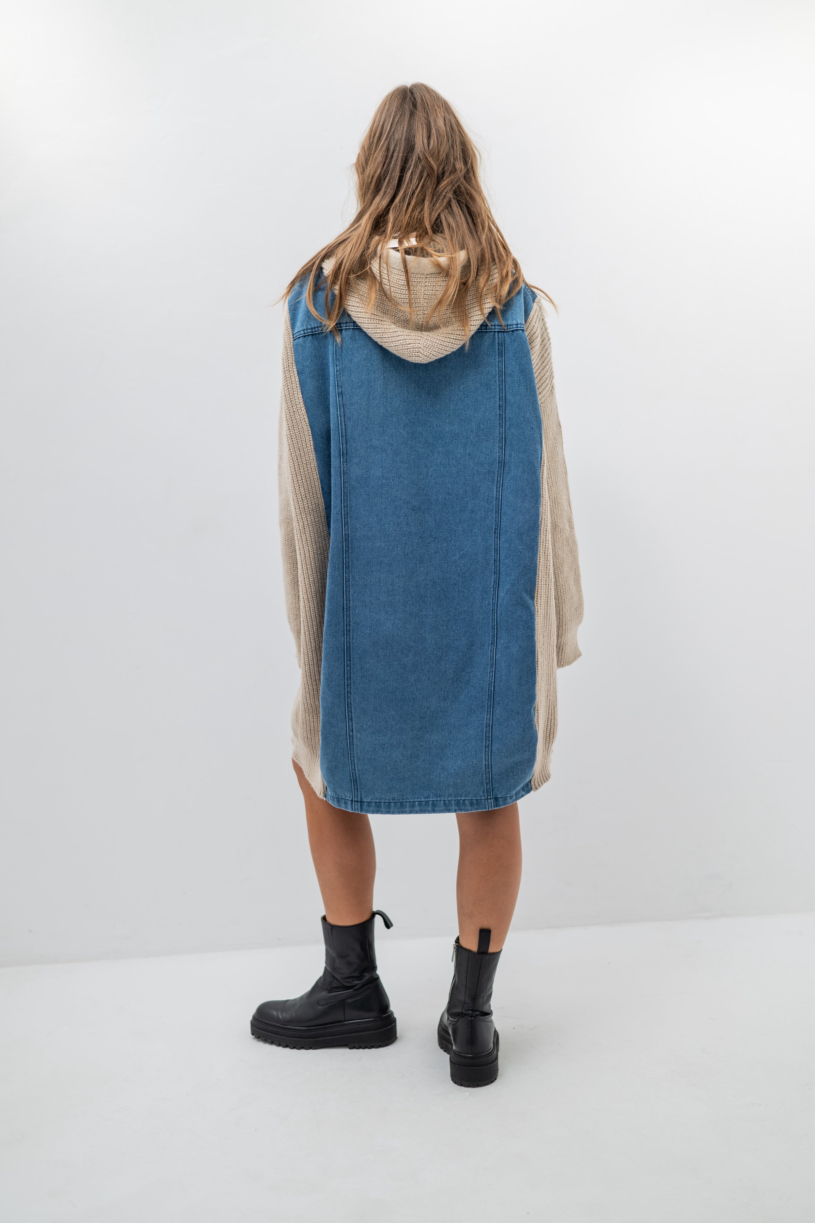 DENVER – Pull veste oversize en denim et maille