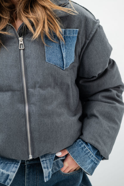 DENVER – Doudoune courte bicolore effet denim