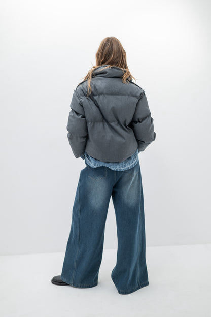 DENVER – Doudoune courte bicolore effet denim