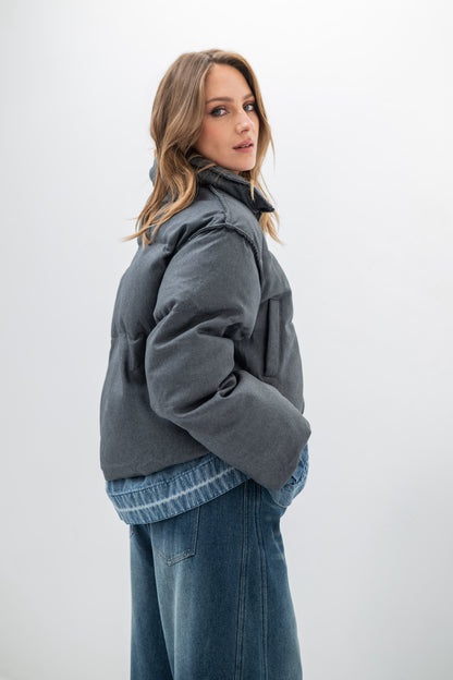 DENVER – Doudoune courte bicolore effet denim