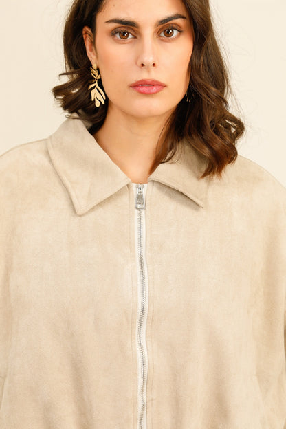 SIENNA – Veste courte en similicuir effet suédé à ceinture