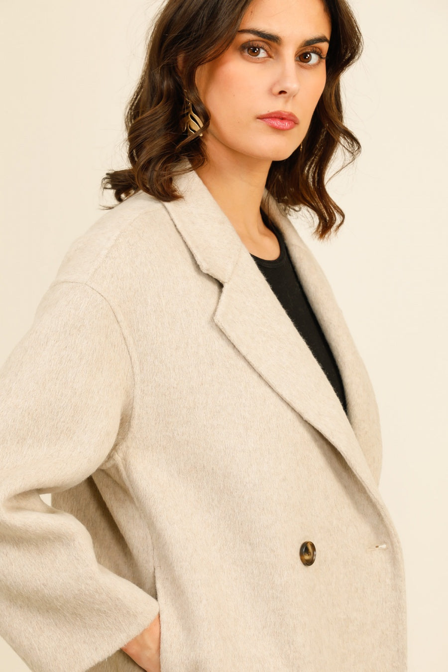 AURÉA – Manteau long en laine mélangée à coupe droite structurée