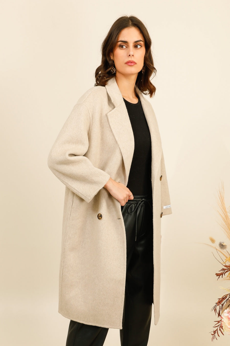 AURÉA – Manteau long en laine mélangée à coupe droite structurée