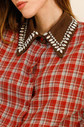 SIENNA – Chemise à carreaux col orné de strass