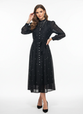 BLOOM – Robe midi fluide ceinturée à manches longues ornée de strass
