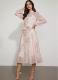 BLOOM – Robe midi fluide imprimée à manches longues ceinturée boutonnée