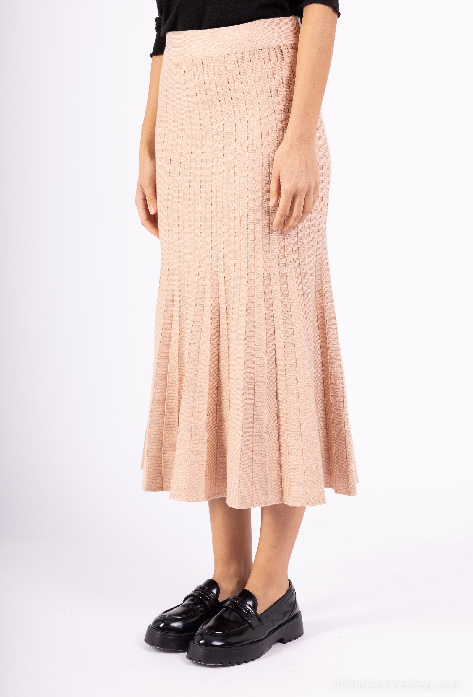 MIRA – Jupe midi côtelée évasée