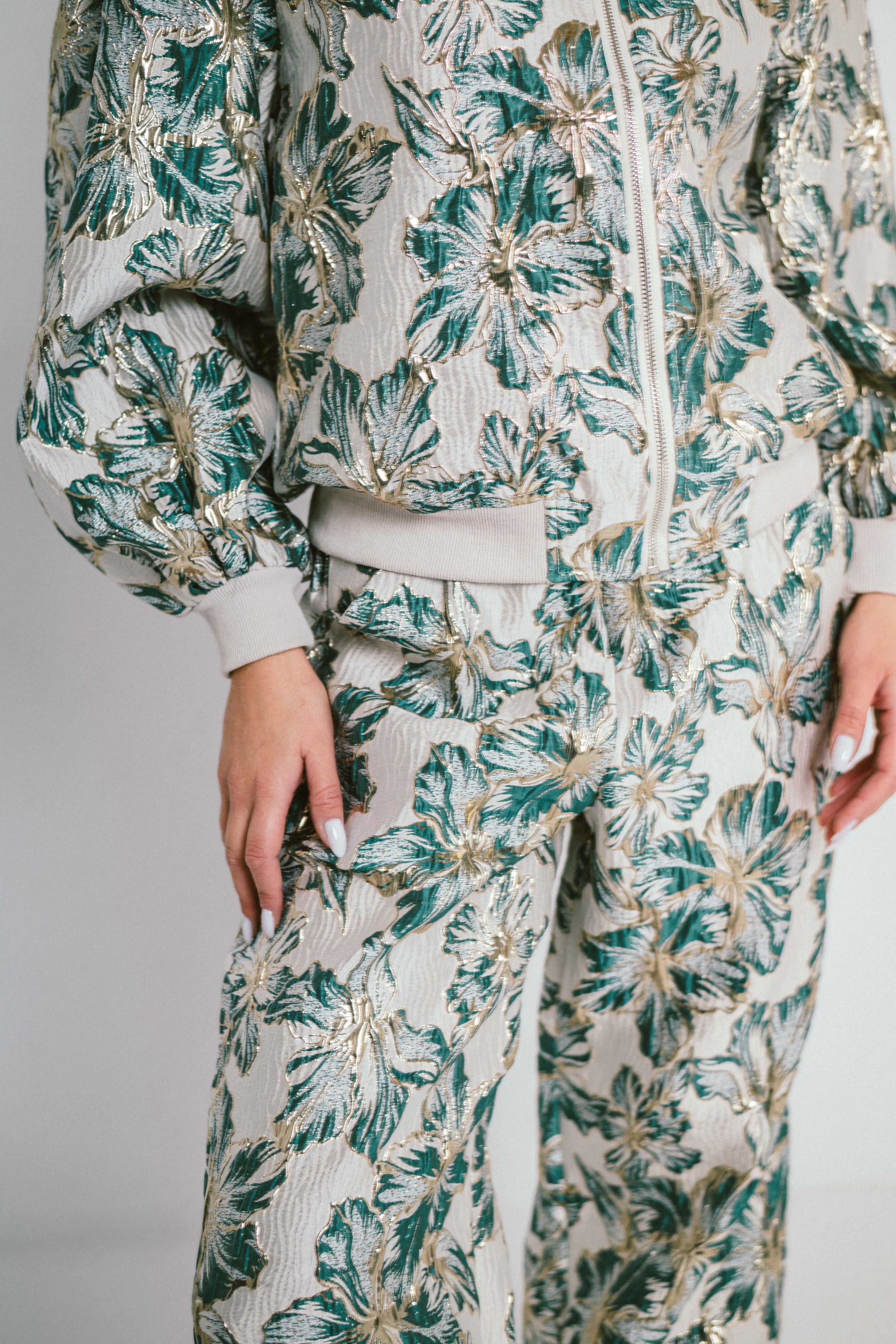 PALOMA – Veste jacquard zippée à manches bouffantes