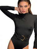 LYRA – Body ajusté à col montant avec détail bijou