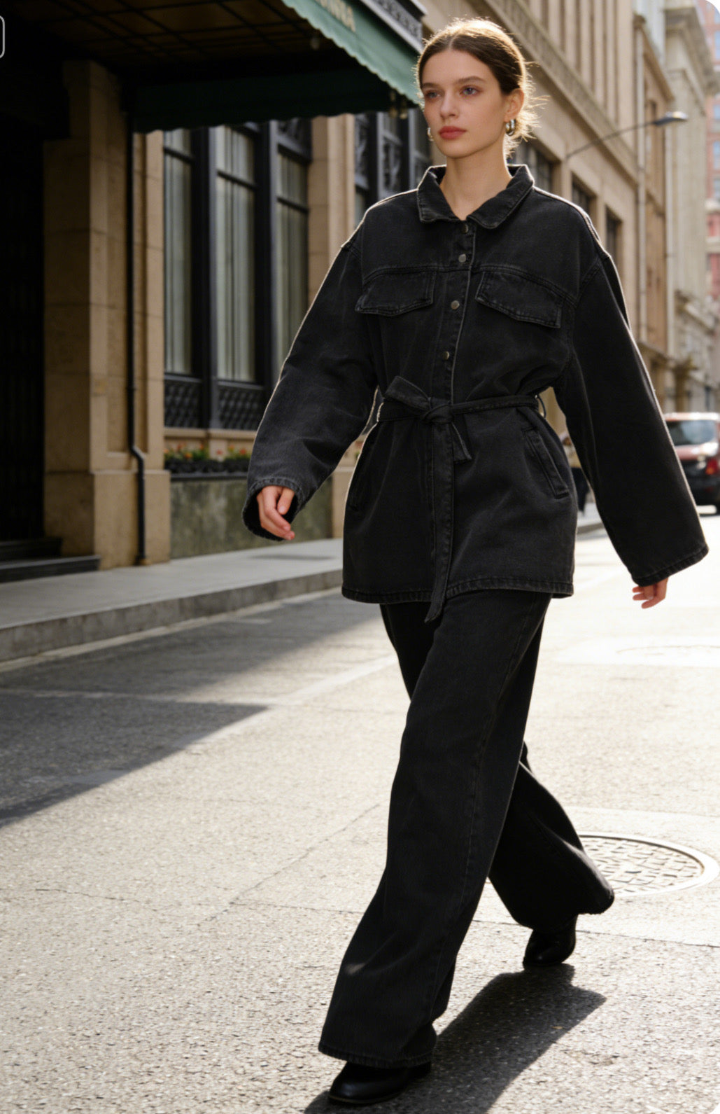 DENVER - Ensemble denim ceinturé coupe ample