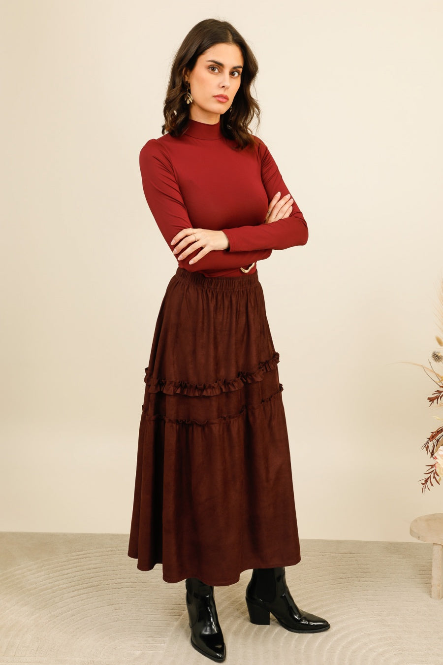 LYRA – Jupe longue fluide à volants et taille élastiquée