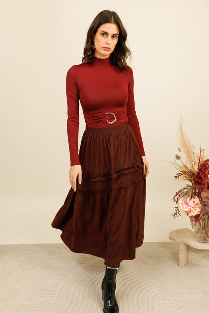 LYRA – Jupe longue fluide à volants et taille élastiquée