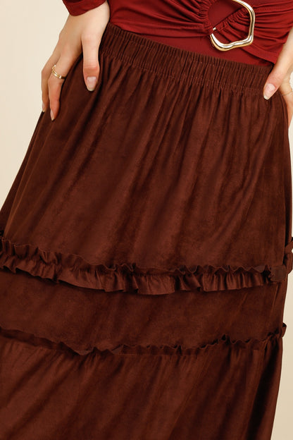 LYRA – Jupe longue fluide à volants et taille élastiquée