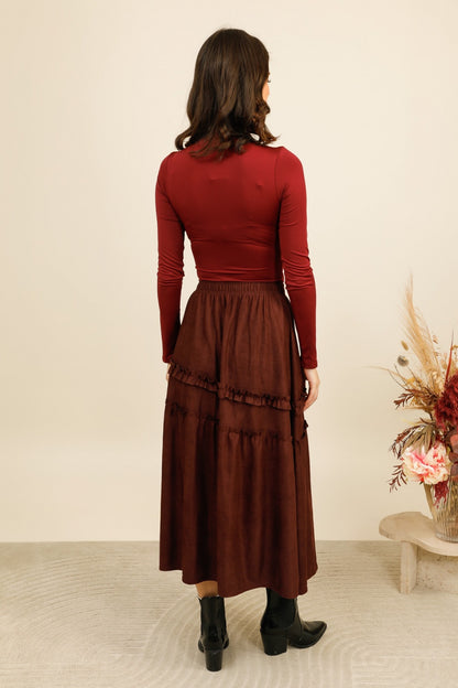 LYRA – Jupe longue fluide à volants et taille élastiquée