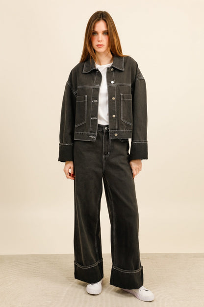 DENVER – Ensemble denim oversize contrasté