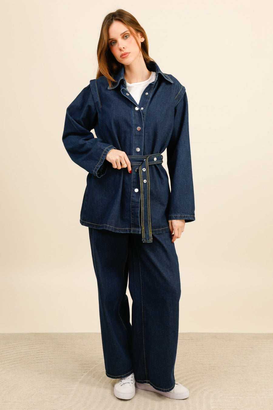 DENVER – Ensemble denim ceinturé coupe oversize