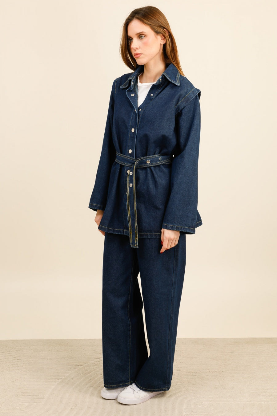 DENVER – Ensemble denim ceinturé coupe oversize