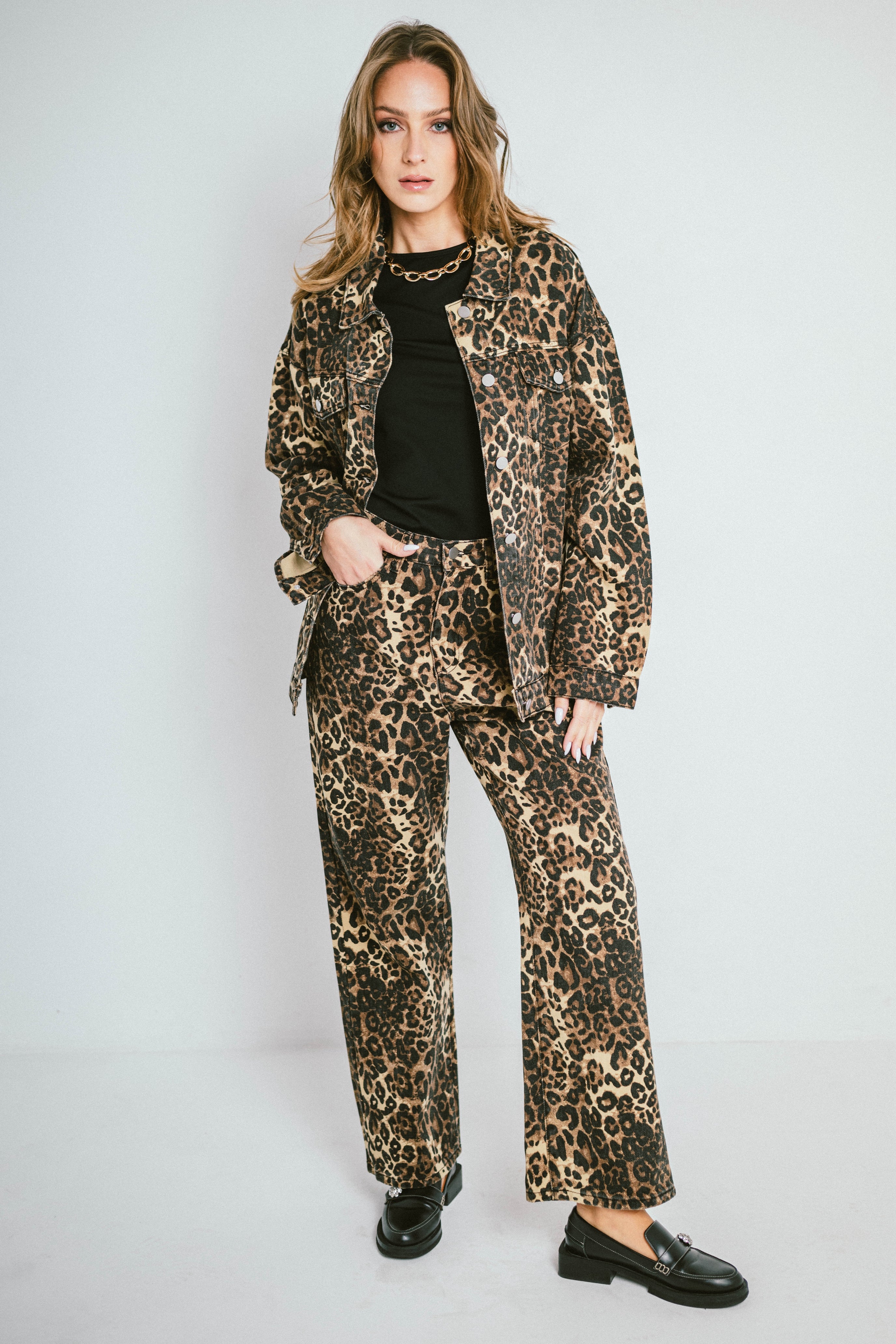 LEONA – Veste en denim imprimé et pantalon large assorti