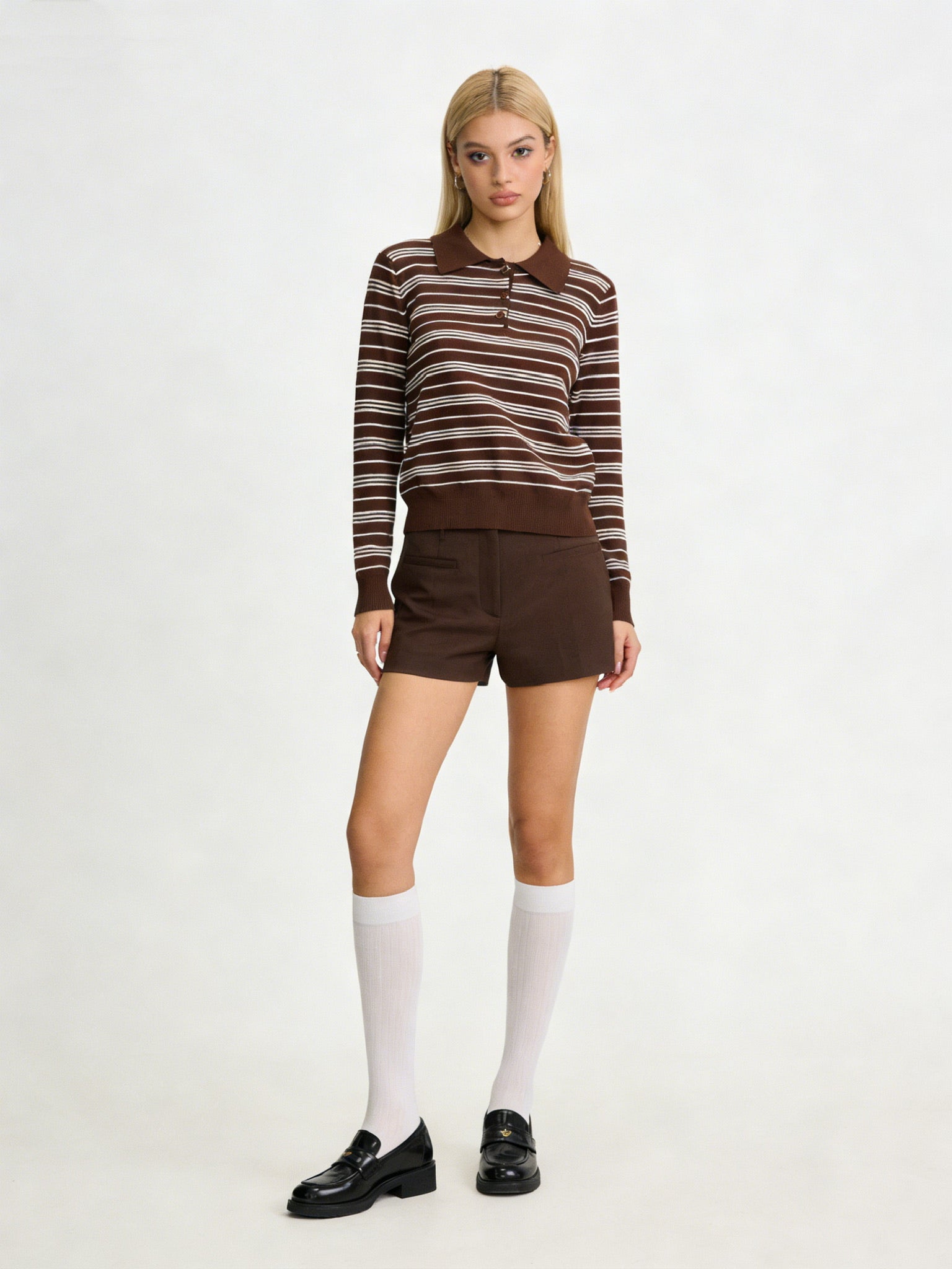 BLOOM – Haut Polo Rayé à Col Structuré