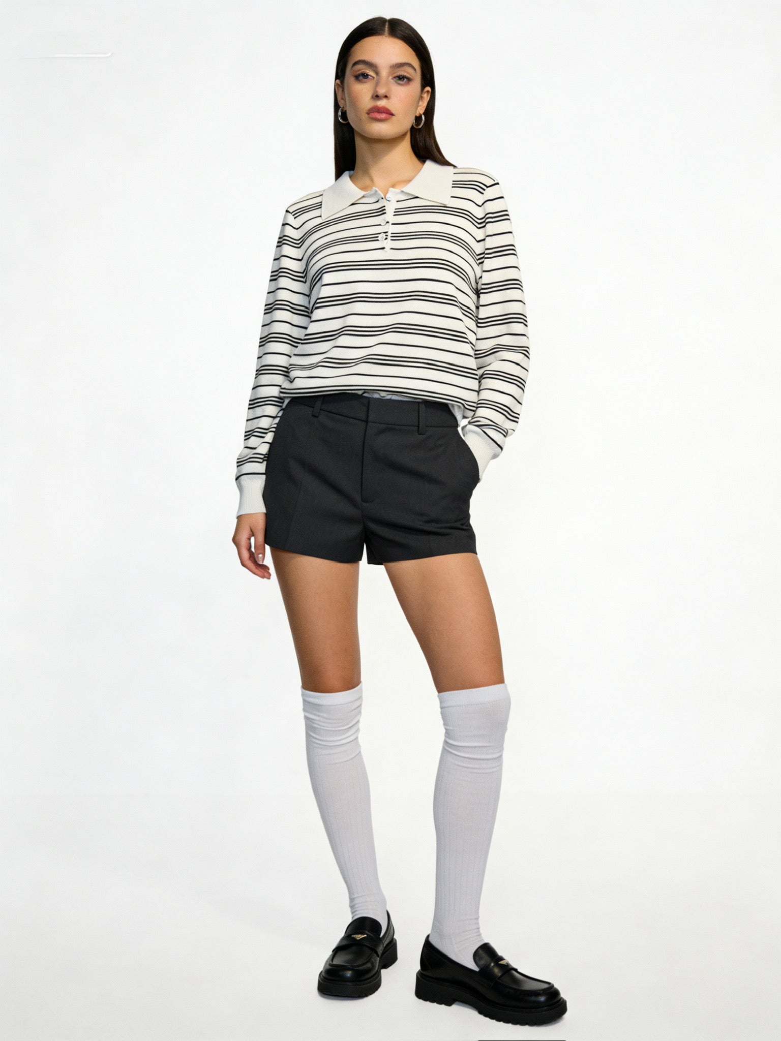 BLOOM – Haut Polo Rayé à Col Structuré
