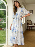 BLOOM – Robe Midi Imprimé Floral Boutonnée Manches courtes