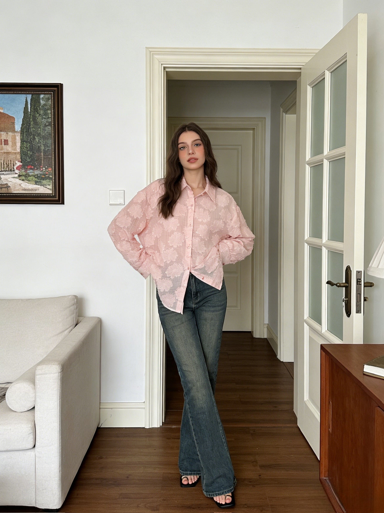 BLOOM – Chemise Fluide Motif Floral Texturé