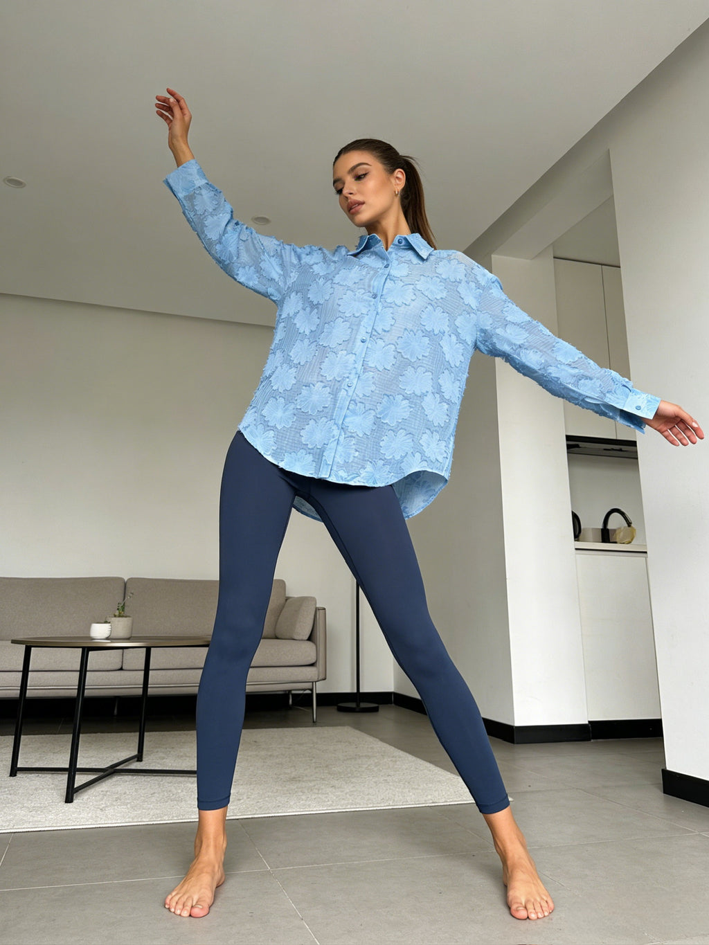 BLOOM – Chemise Fluide Motif Floral Texturé