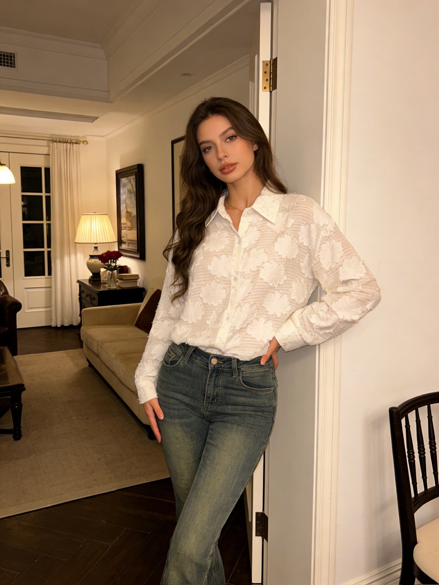 BLOOM – Chemise Fluide Motif Floral Texturé