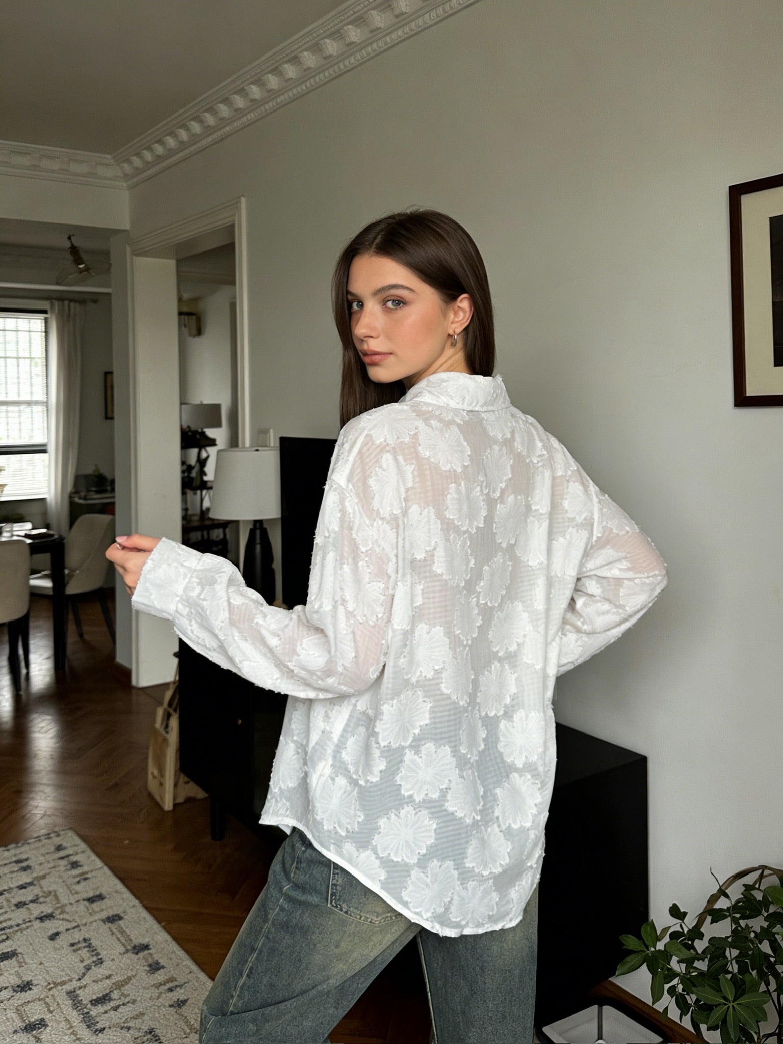 BLOOM – Chemise Fluide Motif Floral Texturé