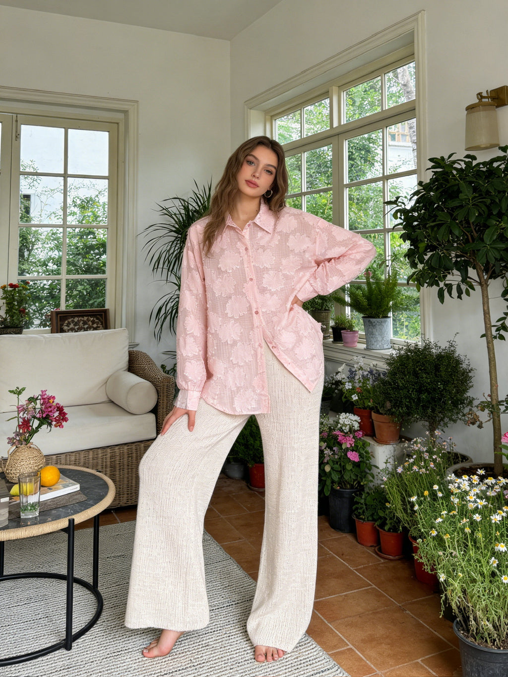 BLOOM – Chemise Fluide Motif Floral Texturé