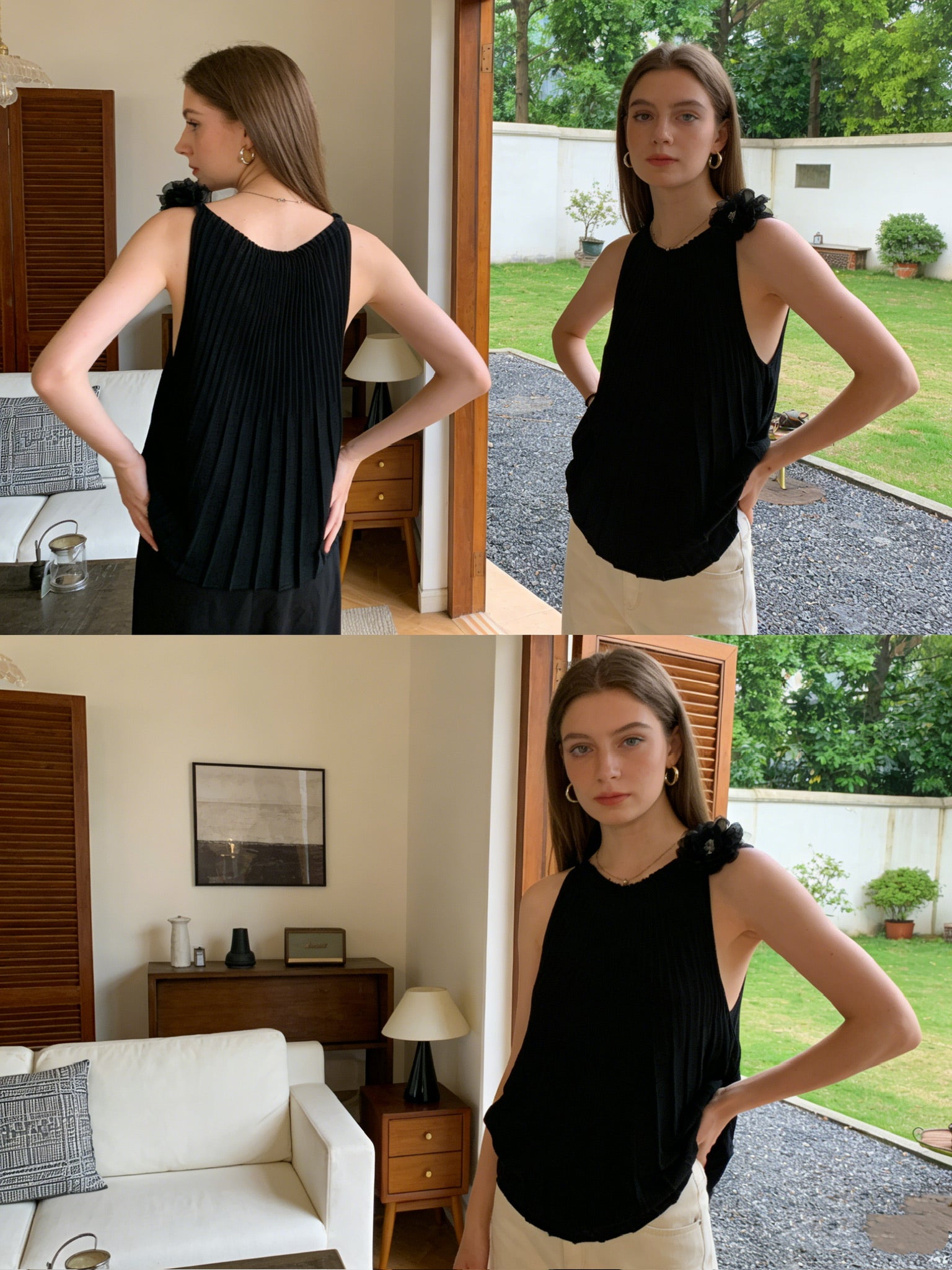 ÉCLAT 26 – Top Plissé Fleur Élégante