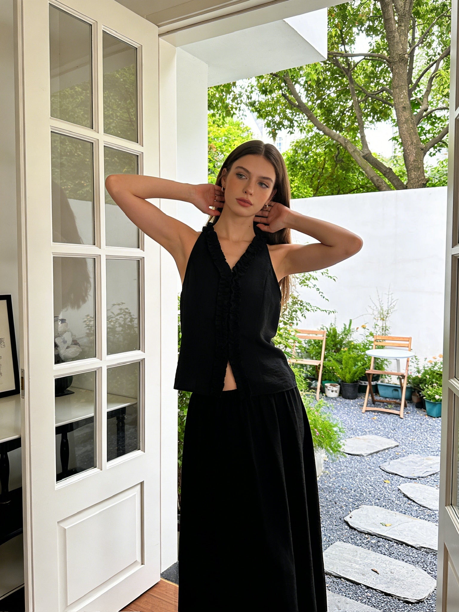 ÉCLAT 26 – Ensemble Top Volanté & Jupe Longue Fluide