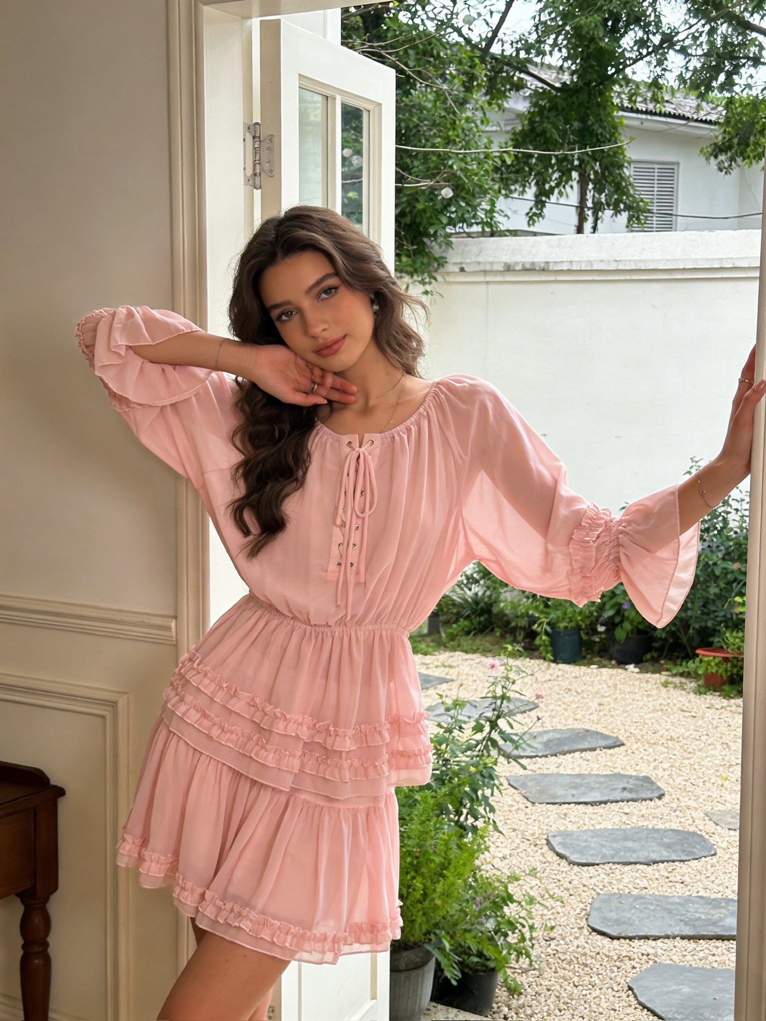 BLOOM – Ensemble Fluide Blouse Nouée & Jupe Volants